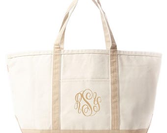 Monogrammed Canvas Tote Bag: Large Custom Embroidered Zipper Tote