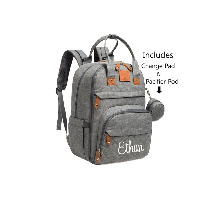 Gray Quilted Backpack Diaper Bag Personalized Diaper Bag With Etsy