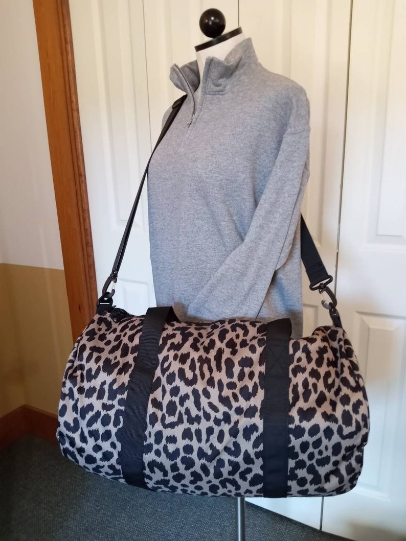 brown cheetah nylon duffel bag