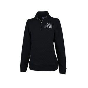Quilted Sweatshirt with Embroidered Monogram, quilted quarter zip monogrammed, quilted pullover monogram