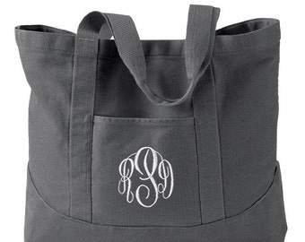 Monogrammed Tote Bag  -  Personalized Canvas Tote Bag  in 5 colors