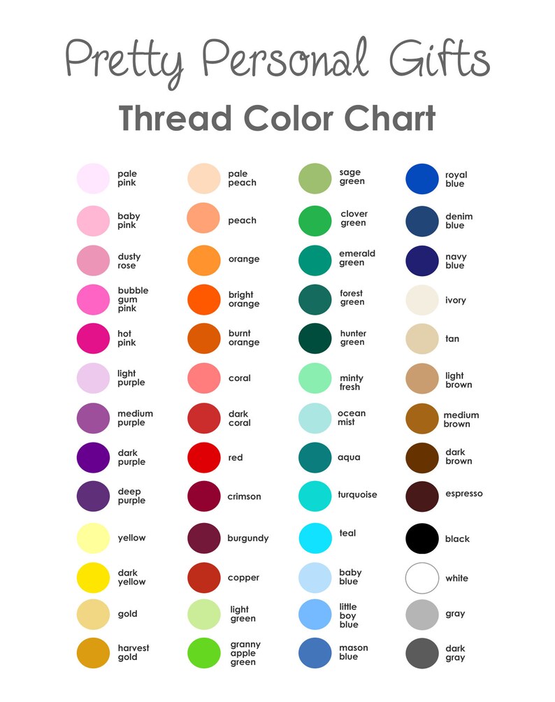 Puede incluir: Una carta de colores que muestra diferentes colores de hilo para bordar y coser. La carta incluye colores como rosa p&aacute;lido, rosa beb&eacute;, rosa polvoriento, rosa chicle, rosa intenso, morado claro, morado medio, morado oscuro, morado profundo, amarillo, amarillo oscuro, dorado, dorado cosecha, melocot&oacute;n p&aacute;lido, melocot&oacute;n, naranja, naranja brillante, naranja quemado, coral, coral oscuro, rojo, carmes&iacute;, burdeos, cobre, verde claro, verde manzana, verde salvia, verde tr&eacute;bol, verde esmeralda, verde bosque, verde cazador, fresco de menta, niebla oce&aacute;nica, aguamarina, turquesa, azul verdoso, azul beb&eacute;, azul de ni&ntilde;o peque&ntilde;o, azul marino, azul real, azul vaquero, azul marino, marfil, marr&oacute;n claro, marr&oacute;n medio, marr&oacute;n oscuro, espresso, negro, blanco, gris y gris oscuro.
