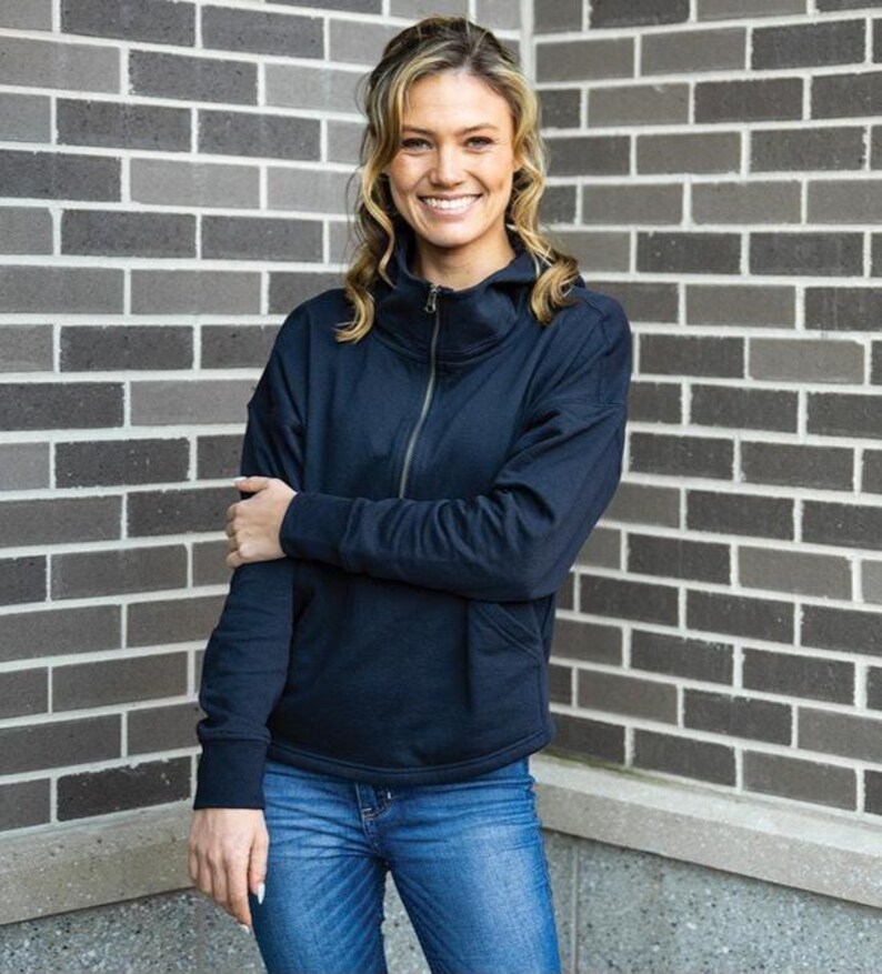 Monogrammed Half-Zip Funnel Neck Sweatshirt: Embroidered Ladies Pullover Hoodie image 6