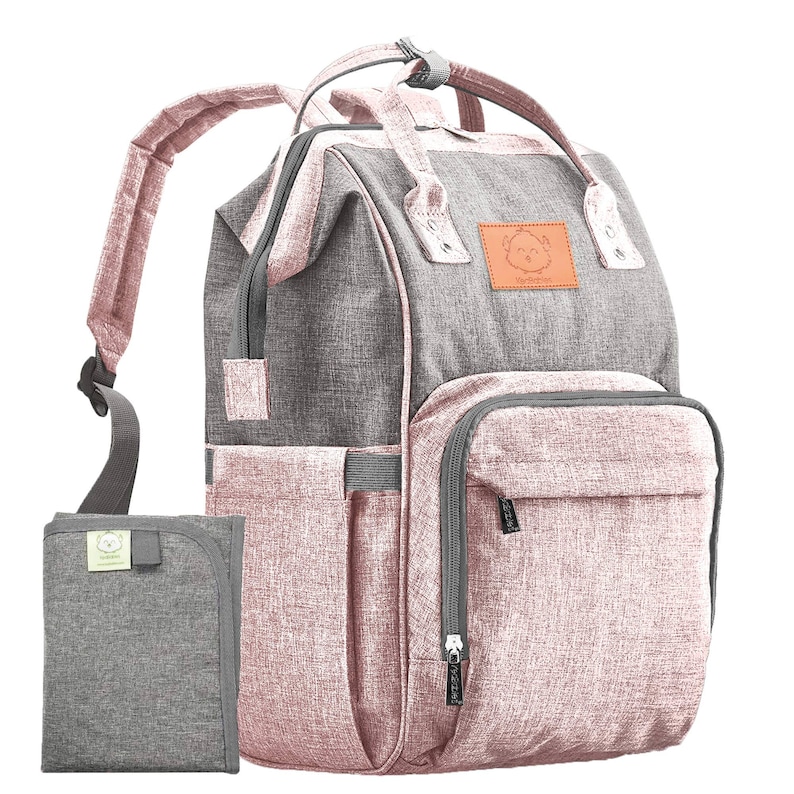 pink gray diaper bag backpack monogrammed, personalized diaper bag, monogrammed pink gray baby gift