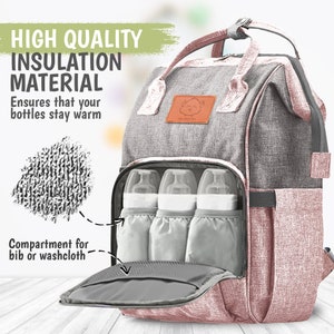 Monogrammed Pink and Gray Diaper Bag Backpack, Diaper Bag for girl, Personalized Diaper Bag image 4