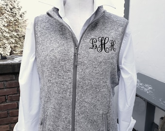 Charles River Women's Pacific Heathered Fleece Ladies Vest, Knit Sweater Vest with Embroidered Monogram, Monogrammed Vest