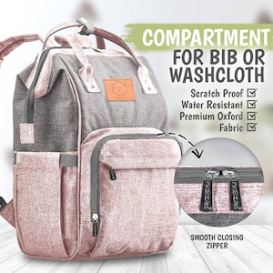 Monogrammed Pink and Gray Diaper Bag Backpack, Diaper Bag for girl, Personalized Diaper Bag image 5