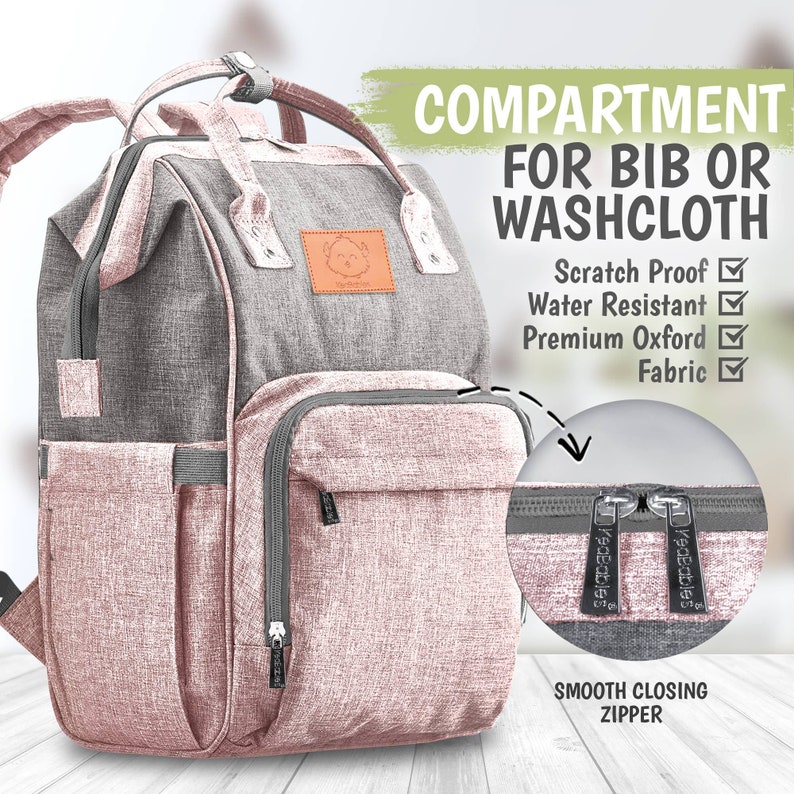 Monogrammed Pink and Gray Diaper Bag Backpack, Diaper Bag for girl, Personalized Diaper Bag image 5