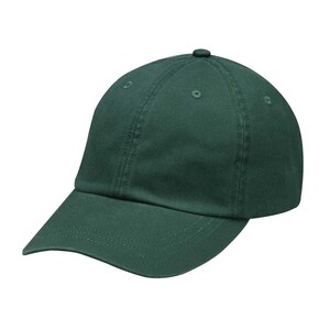 May include: A solid dark green baseball cap with a curved brim. The cap has a six-panel design with a button on top. The fabric appears to be a durable cotton or similar material, suitable for casual wear.