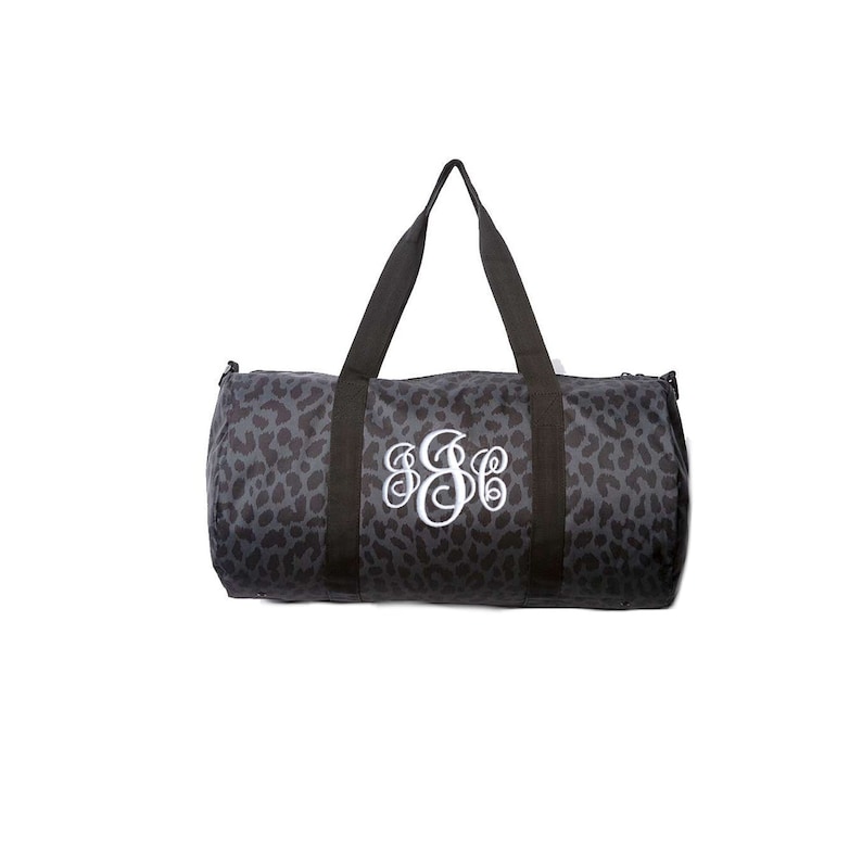 Personalized Barrel Bag Duffel, Black Leopard Gym Bag, Duffle Bag