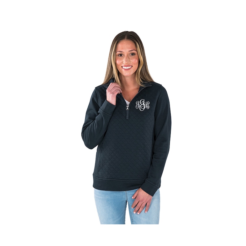 Quilted Sweatshirt with Embroidered Monogram, quilted quarter zip monogrammed, quilted pullover monogram
