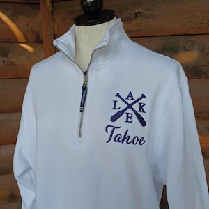 Embroidered Lake Tahoe Quarter Zip Sweatshirt: Charles River Apparel