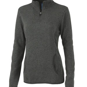Embroidered Horse Quarter Zip Pullover: Ladies Equestrian Sweater Apparel Black Gray Heather