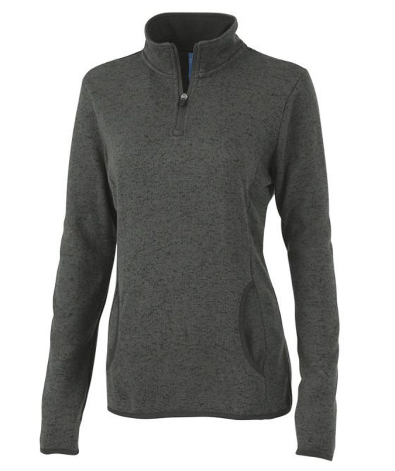 Embroidered Horse Quarter Zip Pullover: Ladies Equestrian Sweater Apparel Black Gray Heather