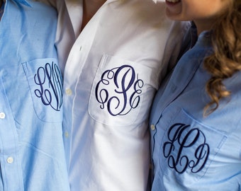 Bridal Party Wedding Day Shirts  -  Monogrammed Button Down oxford -  blue or white