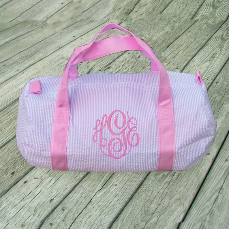 Seersucker Duffel for kids, Barrel Bag, personalized duffel bag for child