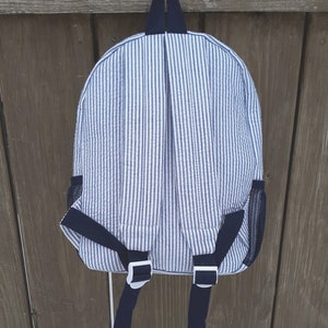 Small Seersucker Backpack, Seersucker Backpacks, child toddler backpack, monogram backpack, monogrammed backpacks, pink, navy blue, gray image 6