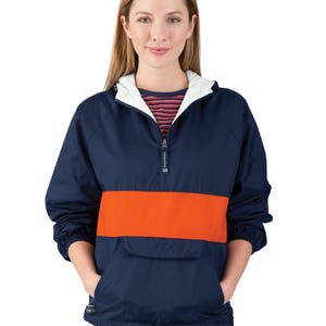 Personalized Windbreaker Jacket with monogram, Team Color Jacket, Coach Jacket, Monogrammed Charles River Apparel Classic Warm Up Jacket Navy/Orange