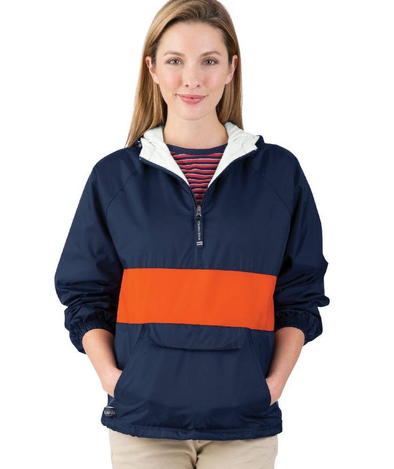 Personalized Windbreaker Jacket with monogram, Team Color Jacket, Coach Jacket, Monogrammed Charles River Apparel Classic Warm Up Jacket Navy/Orange