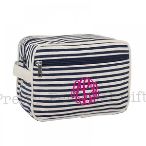 Navy Striped Toiletry Case, Personalized Dopp Kit,  Toiletry Bag with monogram, Monogram Toiletry Case, Monogrammed Dopp Kit