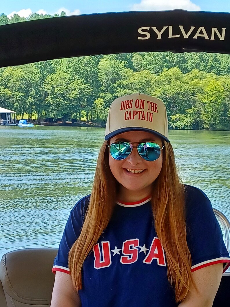 Dibs On The Captain Hat, Boating hat, Two tone hat with large embroidery