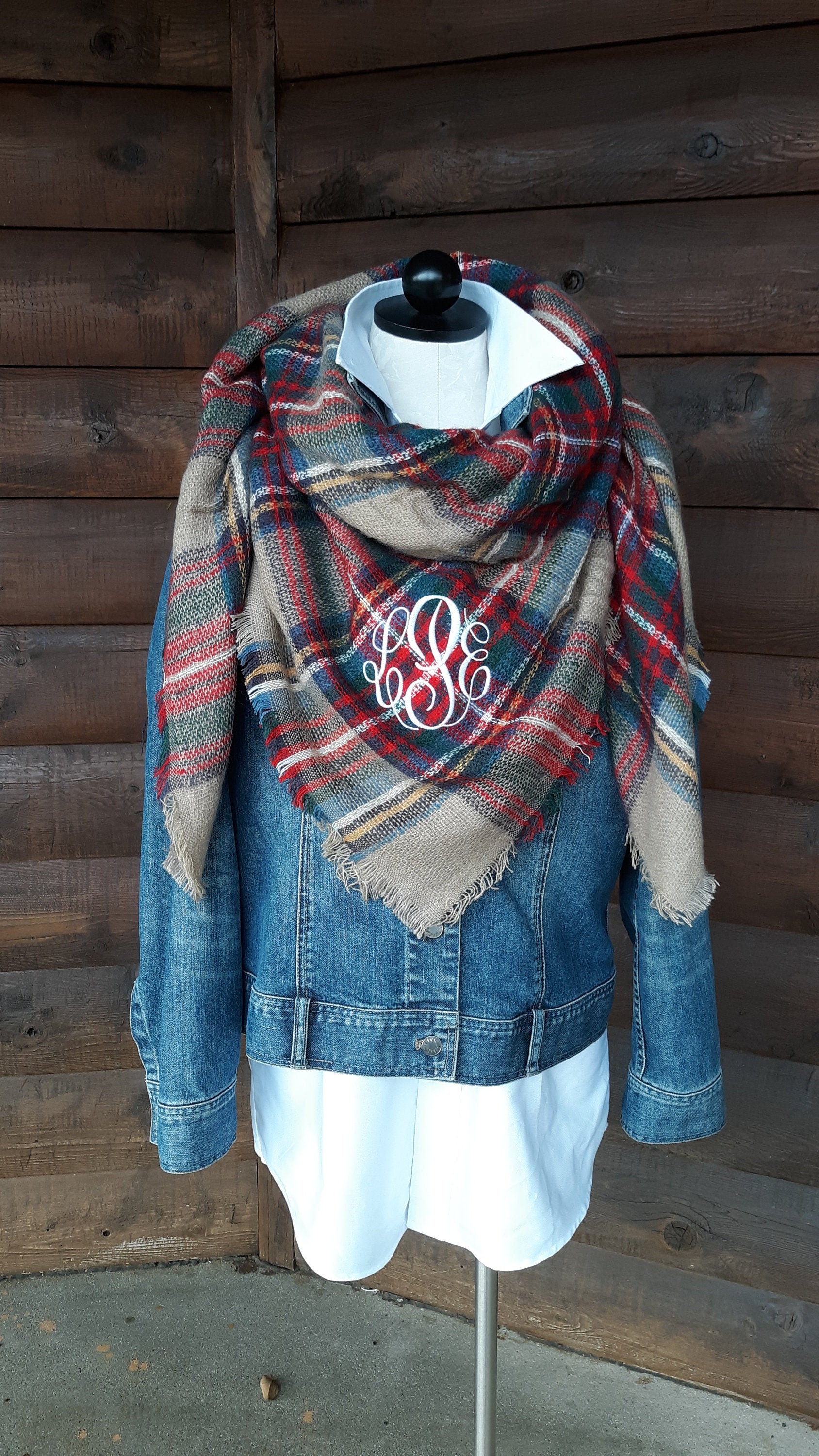 Monogram Blanket Scarf Monogrammed Blanket Scarves Tartan 