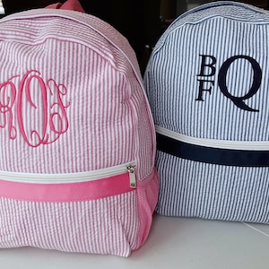 monogrammed seersucker backpacks