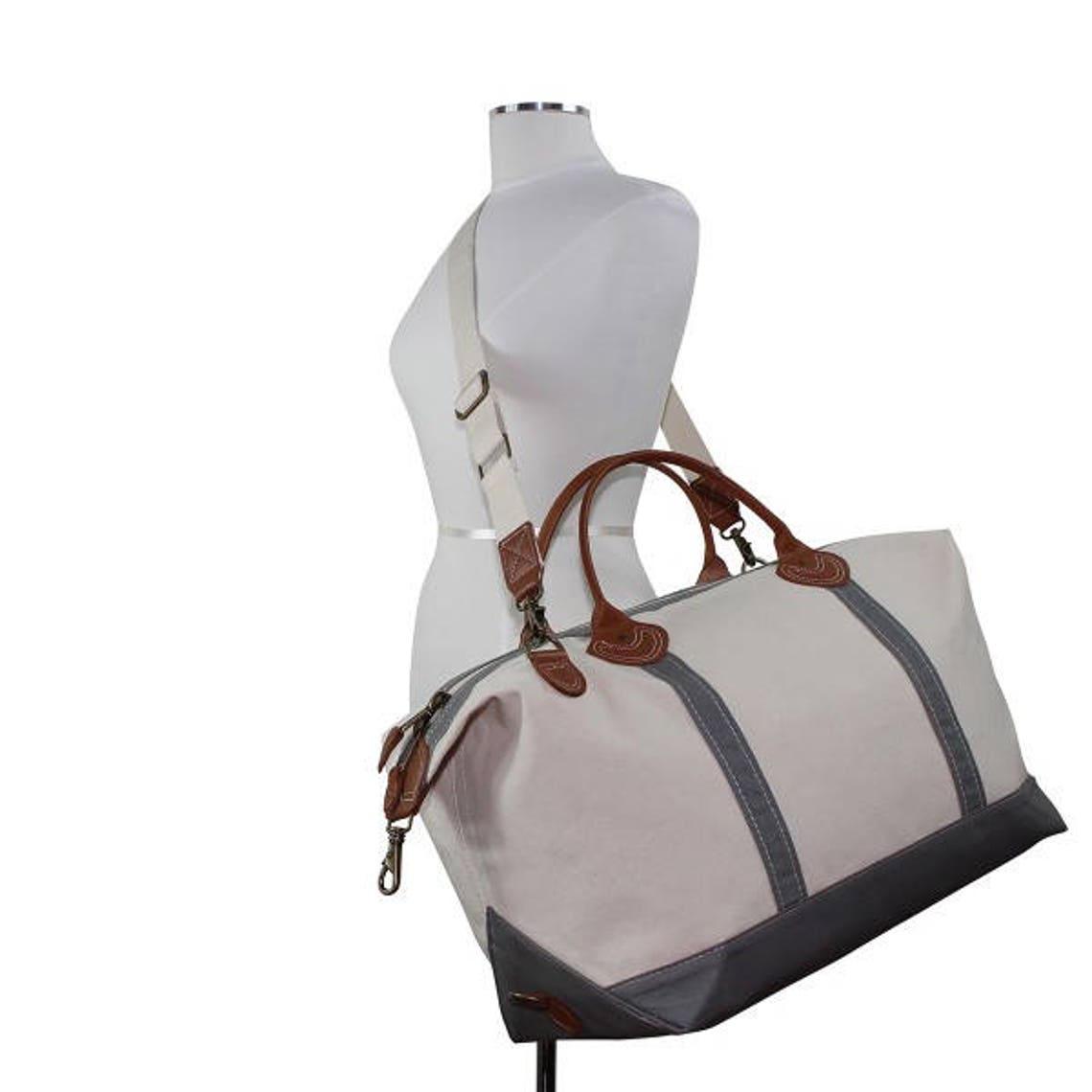 Gray Weekender Bag Gray Canvas Tote bag with monogram Etsy