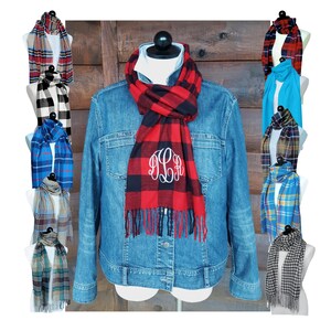 Monogrammed Plaid Scarf: Personalized Embroidered Acrylic Winter Scarf