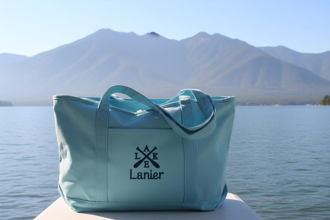 Personalized Lake Tote Bag: Embroidered Canvas Bag for Boat
