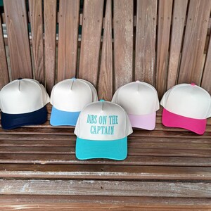 Dibs on the Captain Hat, Embroidered Two Tone hat with saying and custom text, Canvas Two Tone Hat with Custom Embroidery