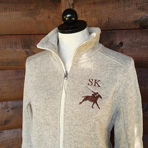 Personalized Embroidered Equestrian Knit Sweater Jacket: Horse Riding Apparel