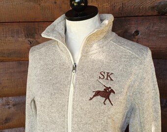 Personalized Embroidered Equestrian Knit Sweater Jacket: Horse Riding Apparel