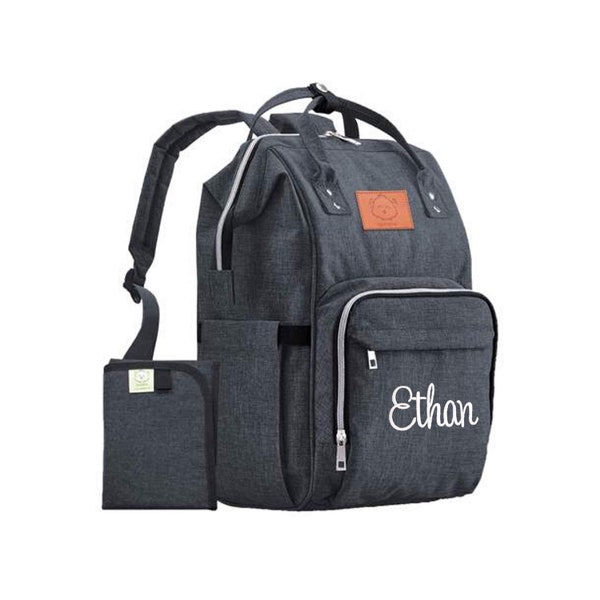 Monogrammed Gray Diaper Bag Backpack, Diaper Bag for boy or girl, Personalized Diaper Bag