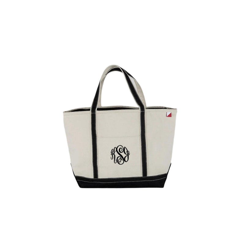 Personalized Embroidered Canvas Tote Bag: Zipper Top Bridal Party Gift Black