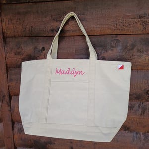 Personalized Embroidered Canvas Tote Bag: Zipper Top Bridal Party Gift Ivory