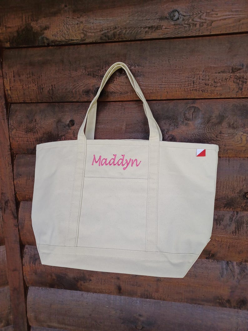 Personalized Embroidered Canvas Tote Bag: Zipper Top Bridal Party Gift Ivory
