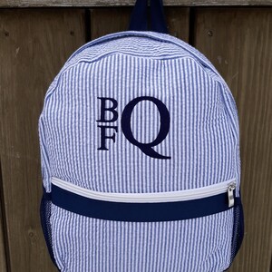 Small Seersucker Backpack, Seersucker Backpacks, child toddler backpack, monogram backpack, monogrammed backpacks, pink, navy blue, gray image 5