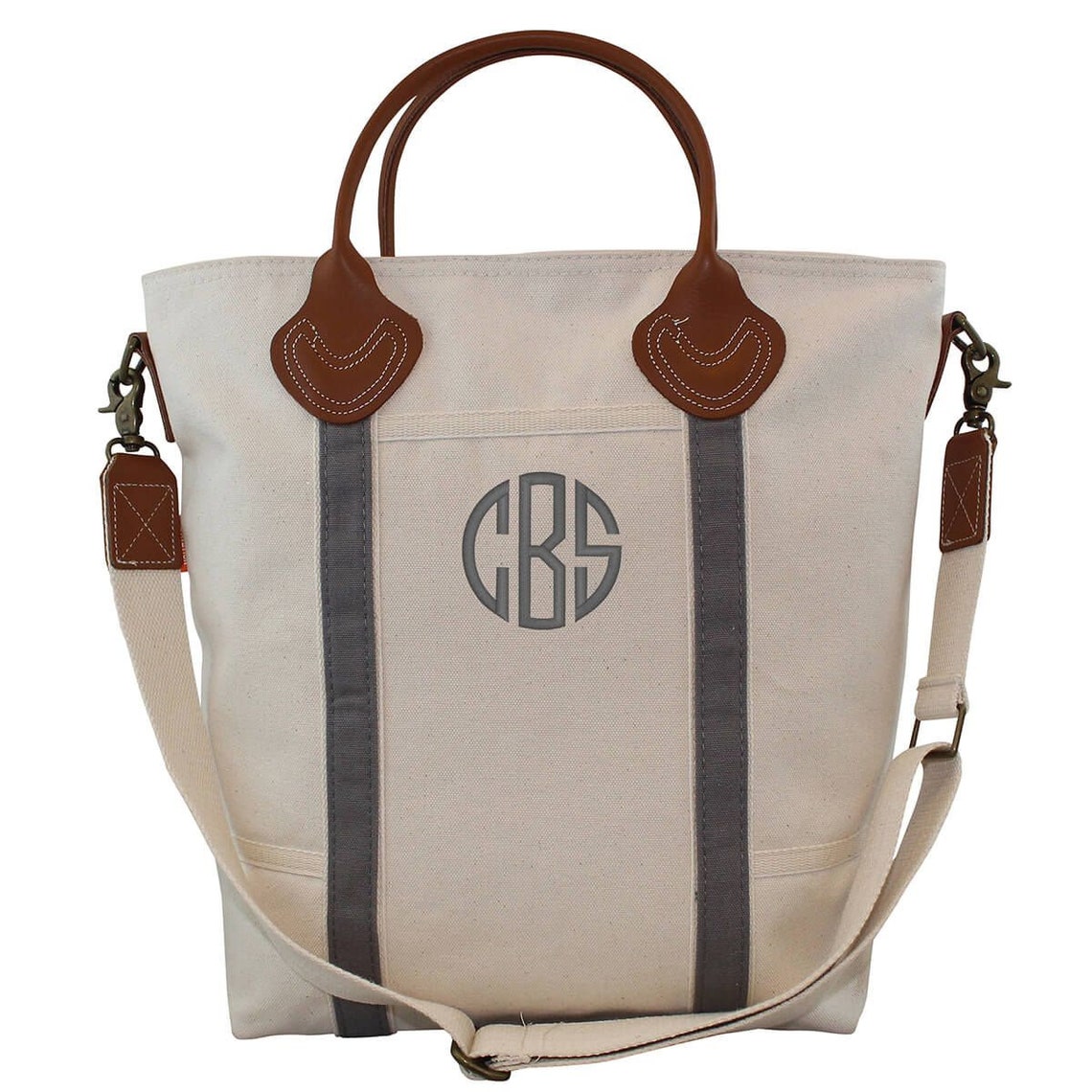 Flight Bag Gray Canvas Tote bag with leather handles and Etsy