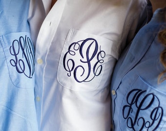 Shirt for Bridal Party, Monogrammed Button Down Shirt in blue or white  with pocket monogram