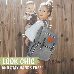 gray diaper bag backpack, diaper bag backpack with name, personalized diaper bag