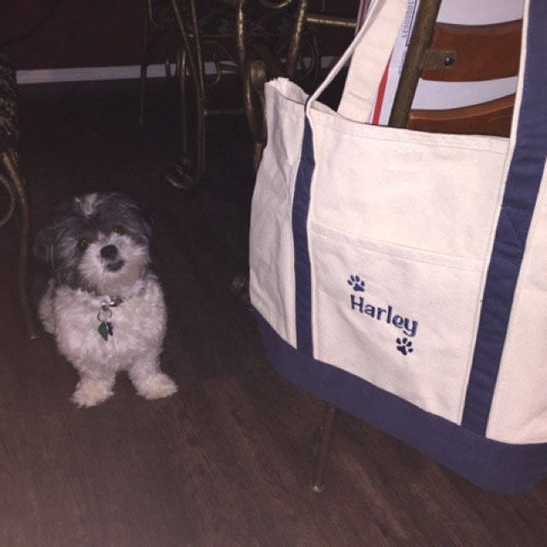 Dog Paw Tote Bag Personalized, Dog Travel Bag, 6 dog tote bag colors image 4