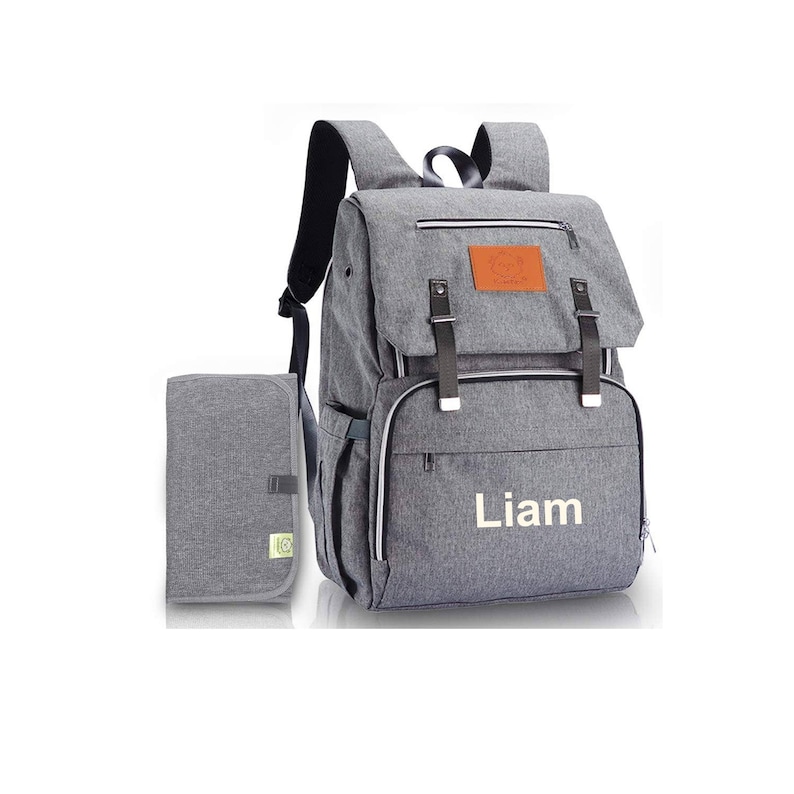 Gray Diaper Bag Backpack monogrammed, Baby Diaper Bag Backpack with name, personalized diaper bag backpack, gray diaper bag, gray backpack