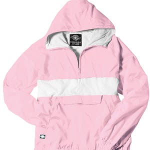 Personalized Windbreaker Jacket with monogram, Team Color Jacket, Coach Jacket, Monogrammed Charles River Apparel Classic Warm Up Jacket Pink/White