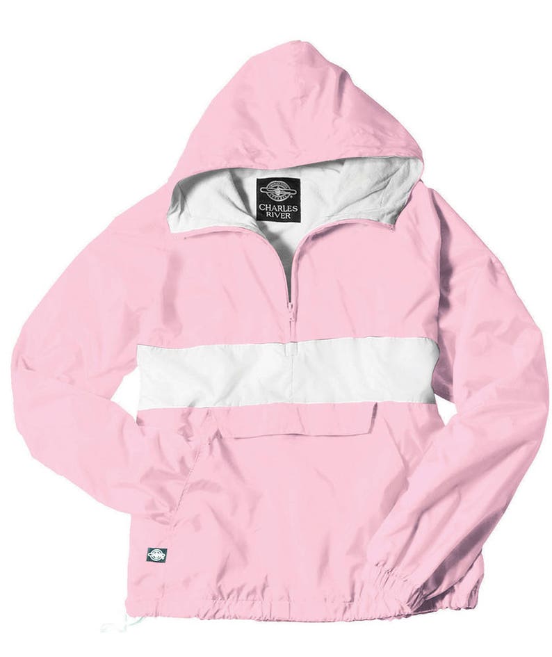 Personalized Windbreaker Jacket with monogram, Team Color Jacket, Coach Jacket, Monogrammed Charles River Apparel Classic Warm Up Jacket Pink/White