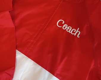 Embroidered Flannel Lined Team Jacket: Water Resistant Windbreaker with Rugby Stripe