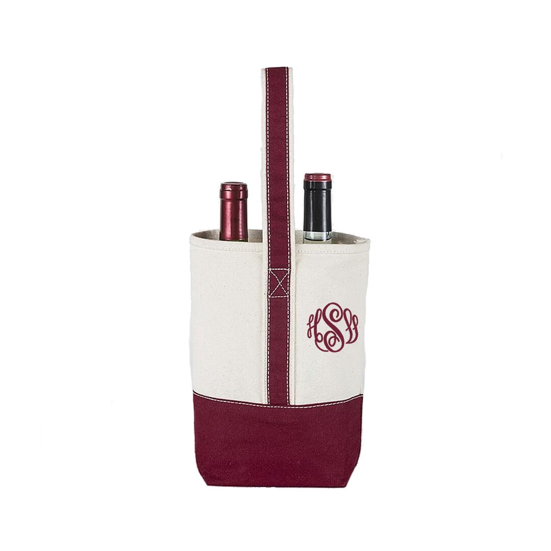 Canvas Wine Tote Bag, Monogrammed or Personalized With Custom