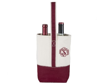 Canvas Wine Tote Bag -  Monogrammed or Personalized with embroidery, Wine Gift, Wine Carrier