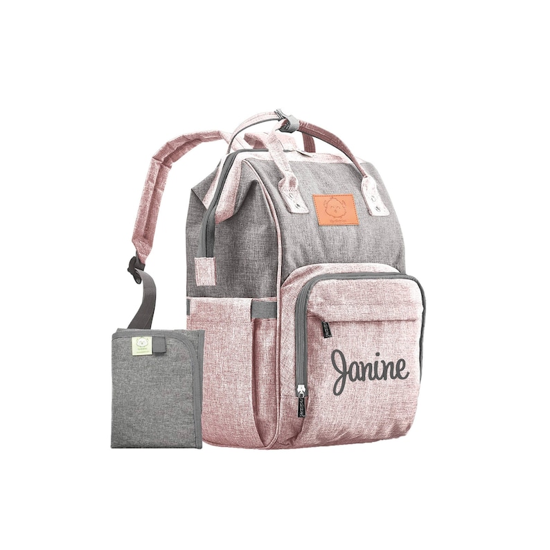 Pink and Gray Diaper Bag Backpack with Embroidered name, diaper bag backpack monogrammed