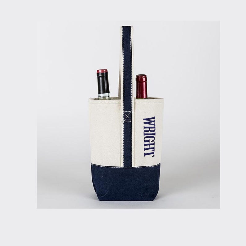 Personalized Embroidered Custom Wine Tote Bag: Two-Bottle Canvas Carrier With Name